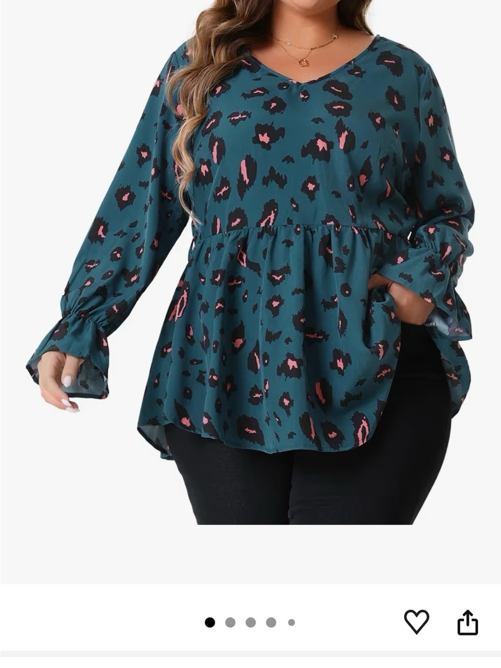 V-Neck Tie-Waist Leopard Print Blouse - Teal AGNES ORINDA
